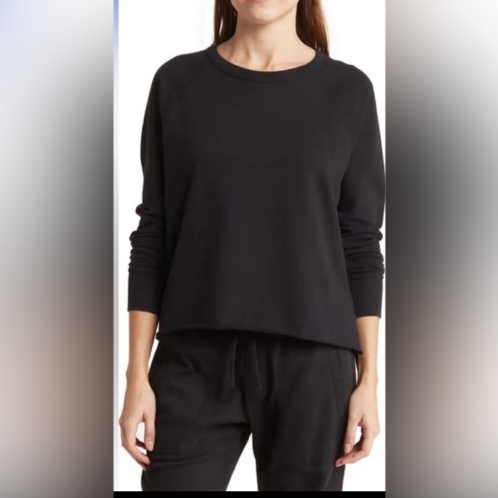 James Perse | Cutoff Raglan Sweatshirt Lightweight Black Large Loungewear